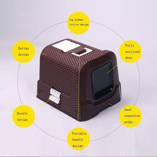Dog Potty Training Toilet ﻿ Pet Supplies Rattan Style Fully Enclosed Cat Toilet Large Litter Box Potty Closed(White)3