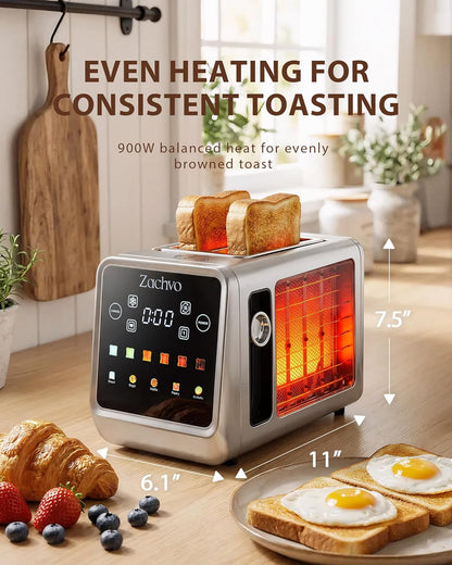2 Slice Touchscreen Toaster with Digital Countdown & Bagel Mode | 1.5" Wide Slots, Single-Side Toasting, Bread, Waffle & Muffin Presets, Memory, 6 Shade Settings, Defrost & Reheat5