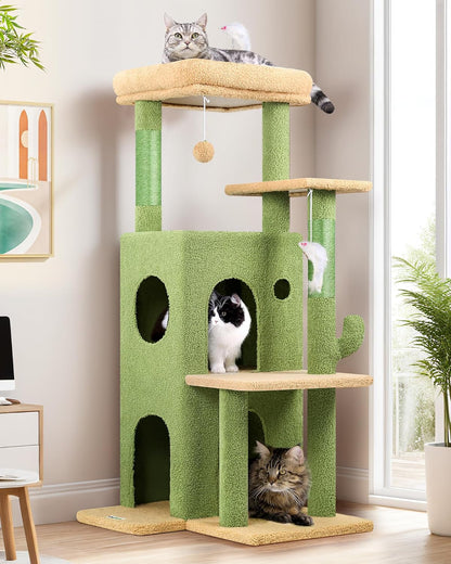 Globlazer Cat Tree Tower for Indoor Cats, 50-Inch Adult Cat Tree House for Large Adult Cats with Steps, Scratching Post, 2 Cat Caves, Dangling Toys, FC50, Light Grey14