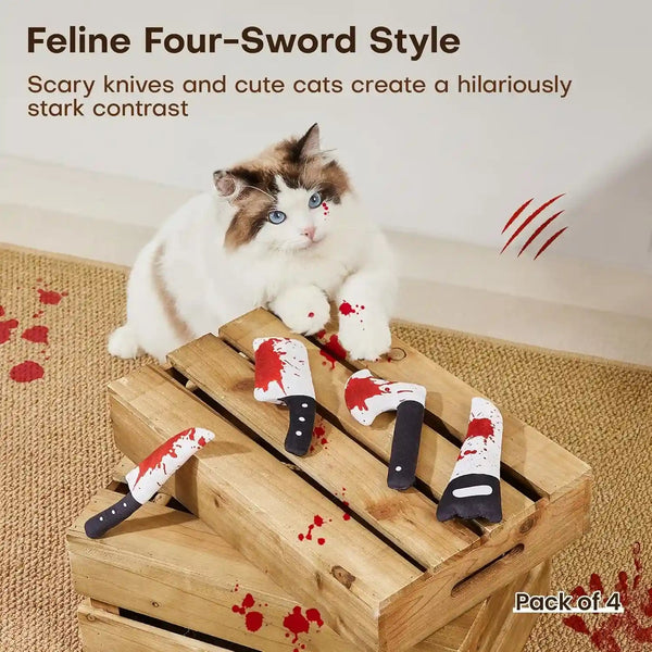 Potaroma 4Pcs Cat Toys, Horror Halloween Knife-Shaped Kitten Catnip Crinkly Sound Toys, Indoor Exercise for All Cat Breeds 6.5 Inches | Crinkly Sound Toys, Indoor Exercise for All Cat Breeds 6.5 Inches6