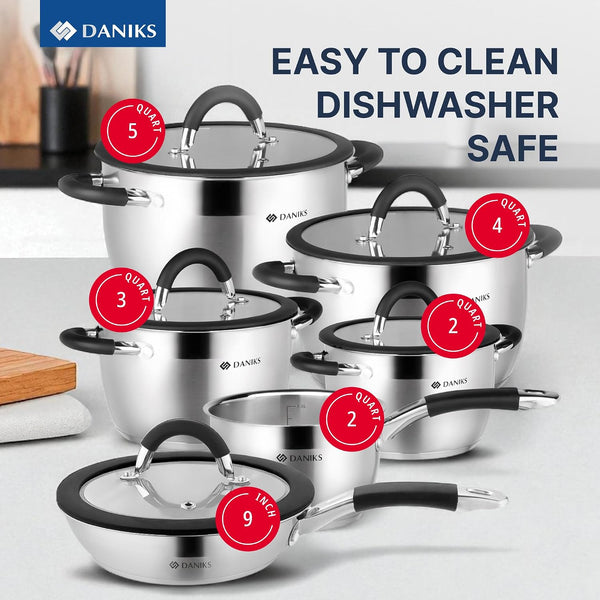 Orlando 11-Piece Stainless Steel Cookware Set with Glass Lids, Includes Saucepan and Frying Pan, Tri-Ply Bases for Even Heating, Induction Compatible, Dishwasher Safe, Heatproof Handles2