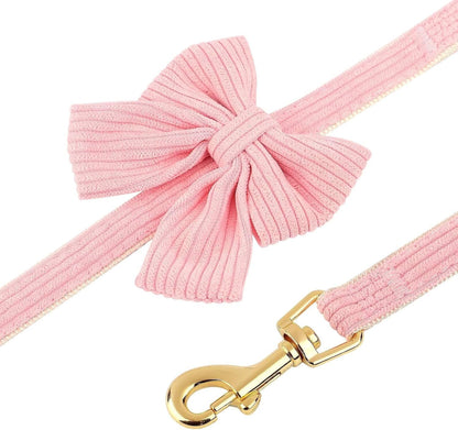 Didog Cute Dog Collar and Leash Set with Large Bowtie, Pink, S | Girl Dog Collars, Soft and Adjustable, Secure Metal Buckle, for Small Medium Dogs, S,Neck 10-16"4