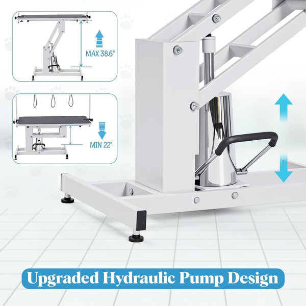 Garveelife 43.3" Hydraulic Dog Grooming Table for Pet, Heavy Duty Structural Hydraulic Max Load 350Lbs Professional Pet Grooming Table with Adjustable Overhead Arm & Noose Height Range 22"-39" (White)4