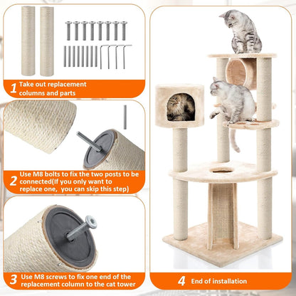 Arrowbash 8 Pcs M8 Cat Scratching Post Replacement 15.7X3.1'' Sisal Pole Cat Tree Climbing Post Replacement with Screw, Refill Scratcher Pole for Indoor Kitten Tree Tower Spare Pet Furniture Protector6