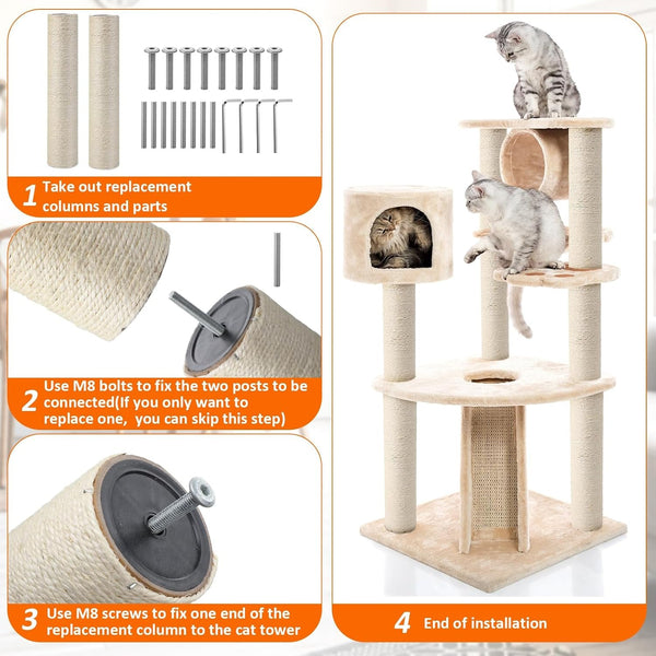 Arrowbash 8 Pcs M8 Cat Scratching Post Replacement 15.7X3.1'' Sisal Pole Cat Tree Climbing Post Replacement with Screw, Refill Scratcher Pole for Indoor Kitten Tree Tower Spare Pet Furniture Protector6