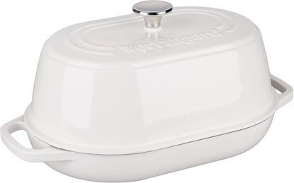 Enameled Cast Iron Dutch Oven Pot with Dome Lid, Oval Bread Oven for Homemade Sourdough Bread Baking, Oven Safe up to 500°F, 6 Quart, White6