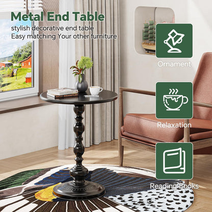 Small Side Table, round Drink Table End Table, Sofa Table TV Tray Table, Pedestal Coffee Table for Living Room, Black4