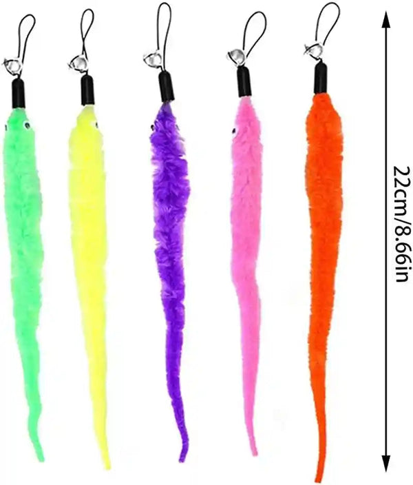 Kuuguu 24 PCS Cat Worm Toy Replacement Teaser with Bell Refills Indoor Cat'S Interactive Wand and Catch Wand Soft Squiggly Worm Teaser Refills Attachment Interactive Catch Toy Accessories （6 Color）2
