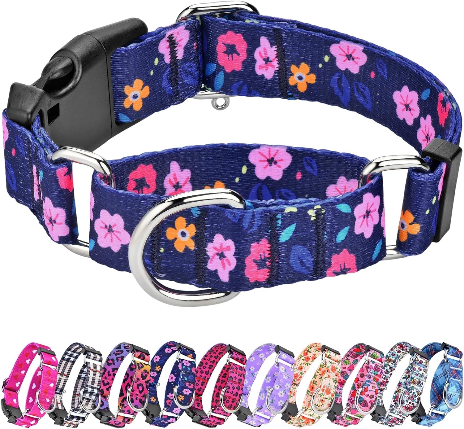 hikiko-martingale-collar-for-dogs-adjustable-soft-nylon-dog-collars-with-cute-patterns-for-small-medium-large-dog-pink-butterfly-medium
