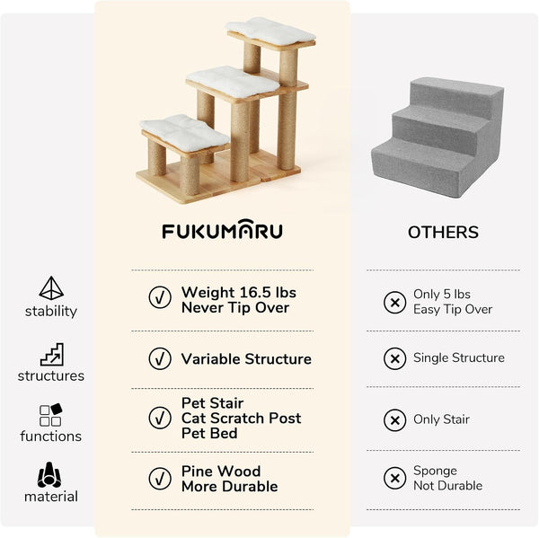 FUKUMARU Dog Stairs, Solid Wood Pet Stairs with Cat Scratching Post | Transformable Cat Step Hold up to 200 Lbs, 20" Pet Ramp for Dogs and Cats to Climb High Bed and Couch, over 6 Combinations7