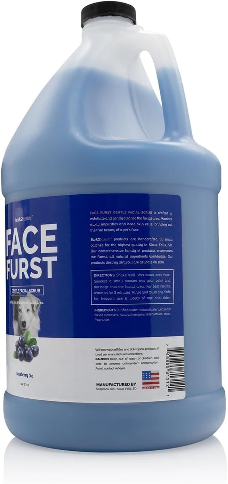 bark2basics-face-furst-blueberry-facial-scrub-dog-shampoo-1-gallon-ready-to-use-pet-grooming-face-wash-helps-remove-tear-stains-exfoliates-dead-skin-gentle-around-eyes-groomer-grade