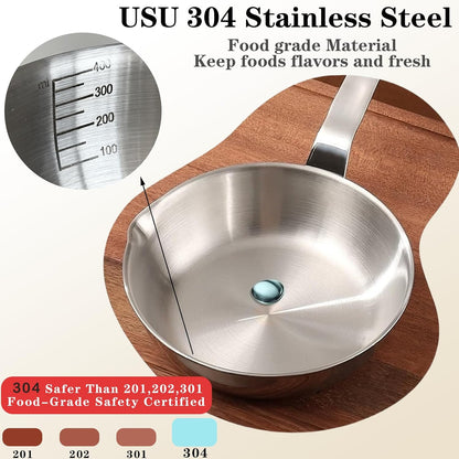5.1 Inch Mini Egg Pan Stainless Steel Sauce Pan Omelet Pan with Pour Spout | 1/2 Quart Frying Pan, SUS304 Stainless Steel Mini Skillet for Egg Frying Pan, Butter Warmer, with 11" Scraper, Red6