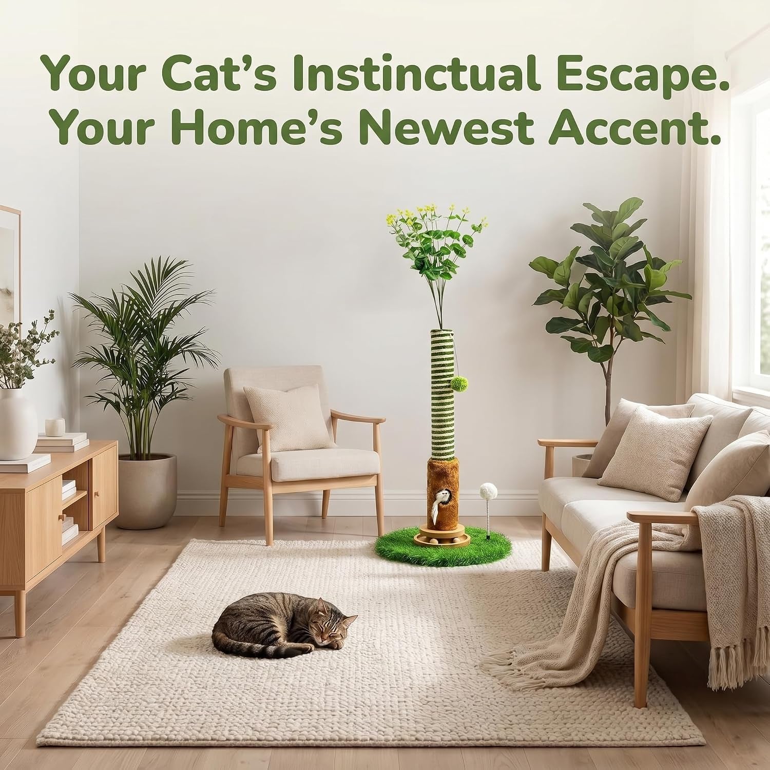 cat-scratching-post-39-tall-with-interactive-ball-mouse-hole-for-indoor-adult-cats-sisal-rope-cat-tree-tower-kitty-scratcher-furniture-with-artificial-grass-tree-for-kittens-cat-toys