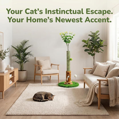 Cat Scratching Post 39'' Tall with Interactive Ball & Mouse Hole | for Indoor Adult Cats, Sisal Rope Cat Tree Tower. Kitty Scratcher Furniture with Artificial Grass Tree for Kittens Cat Toys6