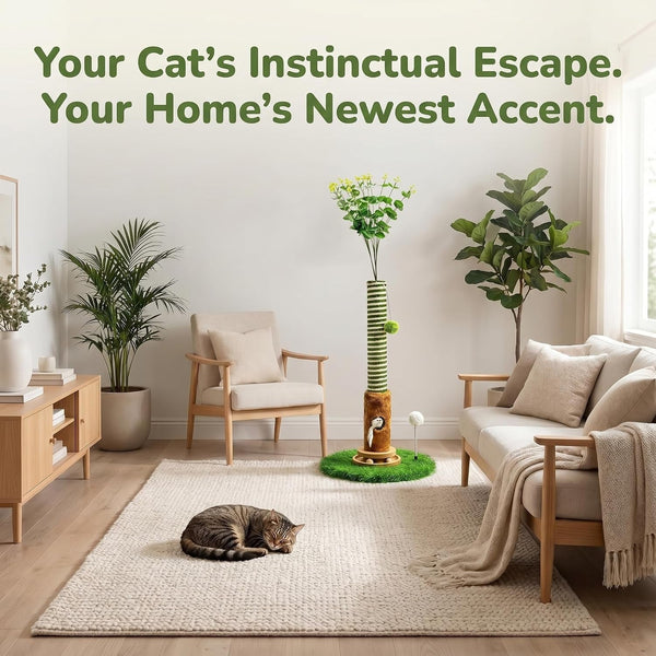 Cat Scratching Post 39'' Tall with Interactive Ball & Mouse Hole | for Indoor Adult Cats, Sisal Rope Cat Tree Tower. Kitty Scratcher Furniture with Artificial Grass Tree for Kittens Cat Toys6
