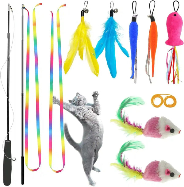 ZPH Cat Toys Interactive for Indoor Cats,2Pcs Retractable Cat Wand,9Pcs Teaser Toys&1Pcs Hanging Door Lure Kitten Toy,Interactive Feather Toy for Teaser Play and Chase Exercise with Kitten8