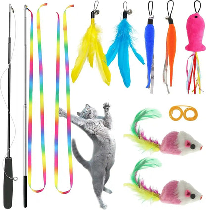 ZPH Cat Toys Interactive for Indoor Cats,2Pcs Retractable Cat Wand,9Pcs Teaser Toys&1Pcs Hanging Door Lure Kitten Toy,Interactive Feather Toy for Teaser Play and Chase Exercise with Kitten8