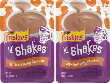 Purina Friskies Pureed Cat Food Topper, Lil’ Shakes with Enticing Chicken Lickable Cat Treats - (Pack of 16) 1.55 Oz. Pouches15