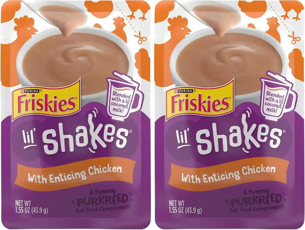 Purina Friskies Pureed Cat Food Topper, Lil’ Shakes with Enticing Chicken Lickable Cat Treats - (Pack of 16) 1.55 Oz. Pouches15