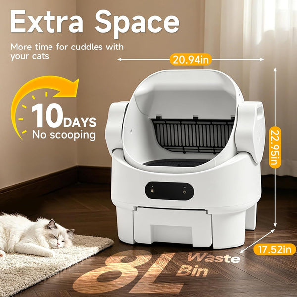 Automatic Cat Litter Box,Self Cleaning,Infrared Sensor,Display,8L Waste Bin | Spacious Interior,Ultra-Quiet,Kitten & Senior Friendly,Clumping Litter Compatible,Anti-Pinch,Tool-Free Clean,Open-Top,White3
