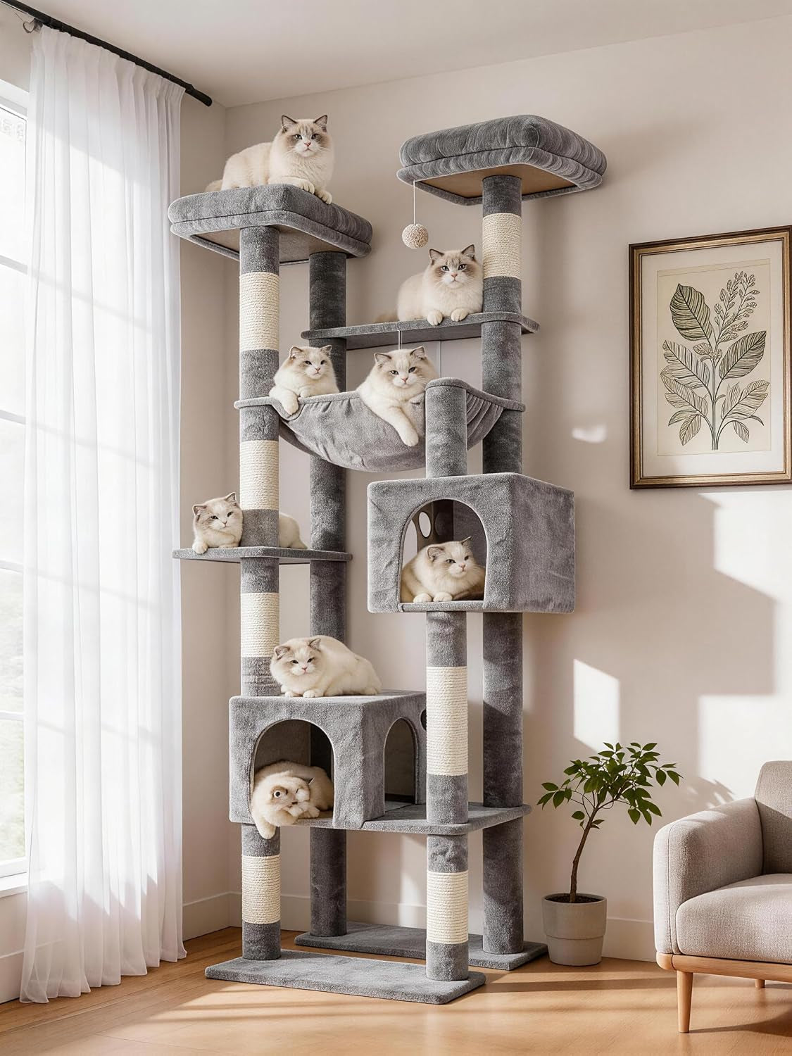 hey-brother-cat-tree-tower-wide-base-5-platforms-for-multi-cats-mpj074mj-72-8-inches-tall-furniture-5-plush-beds-large-condo-big-hammocks-sisal-scratching-posts-for-indoor-adult-cat-beige-brown