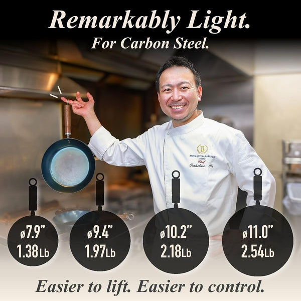 Crafted in Japan. Trusted by Chefs. Japanese Carbon Steel Frying Pan, 9.4 Inch – Precision-Formed, Pre-Seasoned & Lightweight, Chef-Designed for High-Heat Control (9.4 Inches)4