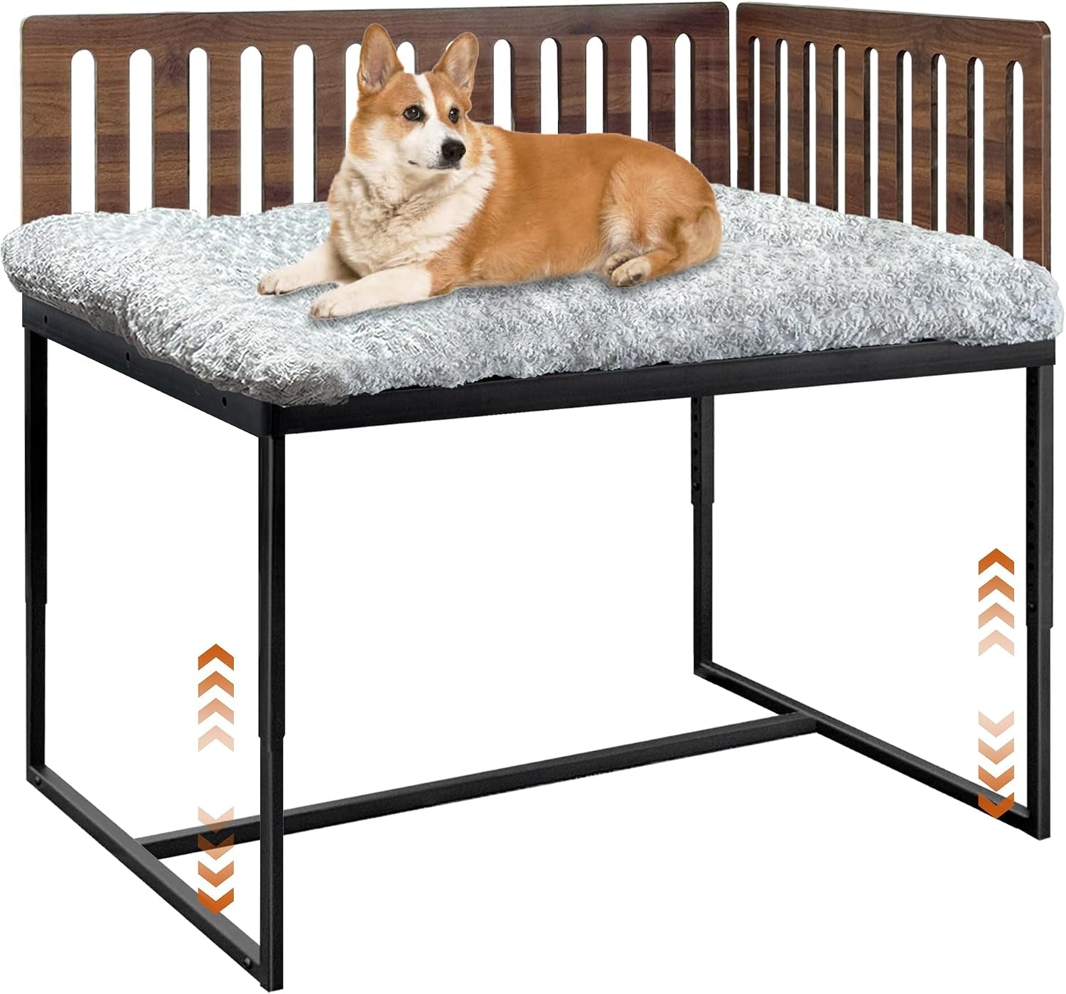 beside-dog-bed-2-panels-adjustable-height-dog-bunk-beds-25-5-x18-metal-dogs-bed-frame-with-cushion-medium