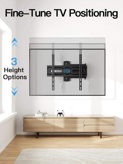 Full Motion TV Wall Mount for Most 26-65 Inch Flat & Curved Tvs up to 77 Lbs, Adjustable Bracket Height, Corner TV Mount with Single Articulating Arm, Max VESA 400X400Mm, PIMF94