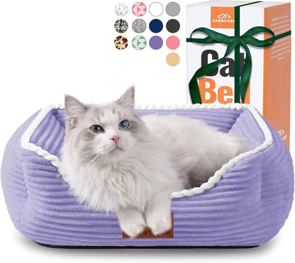 Cat Dog Bed for Pets, Rectangle Pet Bed Gift for Puppy and Kitten, Machine Washable Calming Fluffy Pet Couch Sofa for Indoor Outdoor, Portable Soft Cat Bed with Non-Slip Bottom (Small, Pink)23