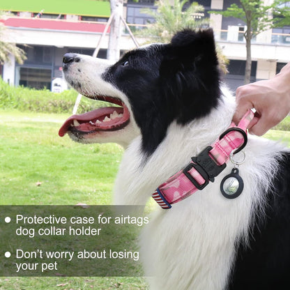 Hotsky Tactical Dog Collar and Leash Set, Heavy Duty Military Airtag Dog Collar with Handle and Metal Buckle for Training and Walking, with Airtag Holder and Two Patches (Pink Camo, M)2