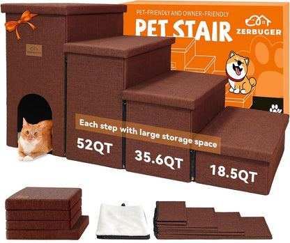 Zerbuger Wider Dog Ramp for High Bed with Storage 18" H, Foldable Dog Stairs for Small Medium Large Older Senior Animal, Sturdy Dog Step for Climbing Bed or Couch, Arthritis-Friendly (Gray, No Condo)20