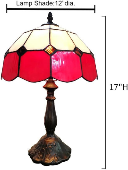 Red and White Genuine Stained Glass Shade & Lamp Base - Perfect for a Living Room, Bedroom, Office, & More3