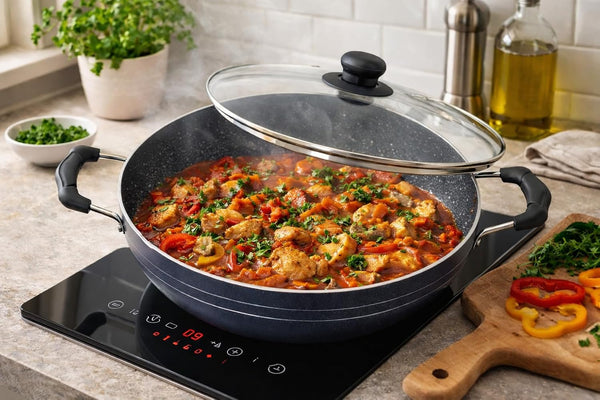 Kadai with Glass Lid All Purpose Pan Nonstick Coating Kadhai Deep Stir Fry for Gas and Induction Cooktop Aluminium Skillet Wok (3Mm) 2.2 Ltr Diameter 9.5 Inch5
