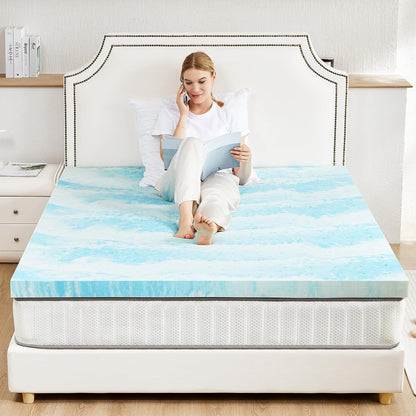Memory Foam Mattress Topper, Full Size, 3 Inch Cooling Pad | Cooling Gel Infused, Ventilated, Breathable Toppers Pad, RV, Camper, Sofa Bed Use, Blue8