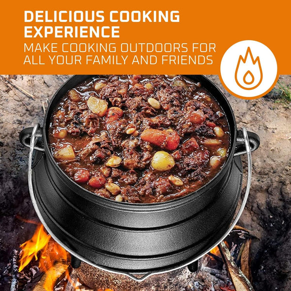 12 Quart Cast Iron Dutch Oven Cauldron Pot - Camping Cookware with Lid - Pre-Seasoned Heavy-Duty Potjie for Stews, Soups, Braising, and Frying over Fire Pit Grill or Camp Stove - Black6