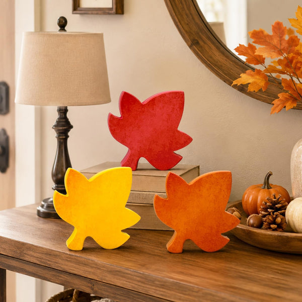 Fall Table Decor 3 Pcs-Autumn Harvest Leaves Decorations for Home Indoor | Fall Maple Centerpiece for Office Kitchen Party, Wooden Farmhouse Thanksgiving Signs Gifts for Tiered Tray Mantel Living Room2