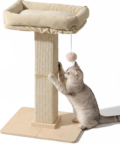FUKUMARU Retro-Style Cat Scratching Post with Perch for Indoor Adult Cats | 28.7" Elevated Tall Cat Bed, Solid Wood Large Cat Scratcher Tower with Bed, Aesthetic Cat Tree Furniture with Natural Sisal10