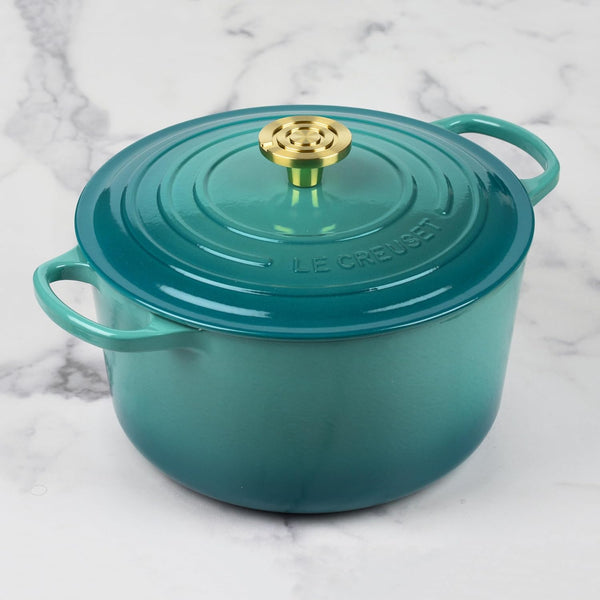 Le Creuset Signature 6.5-Quart Deep round Dutch Oven with Light Gold Crucible Knob - Enameled Cast Iron (Bleu Riviera)5