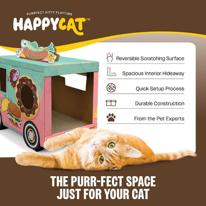 Happycat Whisker’S Wagon Cat Scratcher House - Vintage Cardboard Cat Playhouse with Scratch Panels & Spacious Hideaway. Cute Pet Toys - Durable Activity Center for Indoor Cats5
