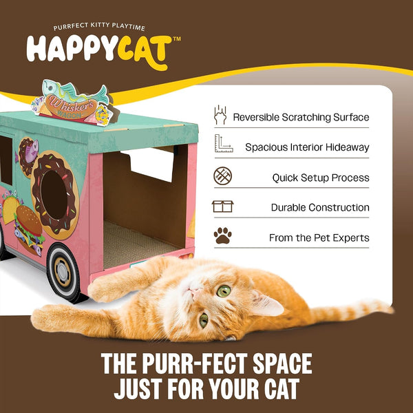 Happycat Whisker’S Wagon Cat Scratcher House - Vintage Cardboard Cat Playhouse with Scratch Panels & Spacious Hideaway. Cute Pet Toys - Durable Activity Center for Indoor Cats5