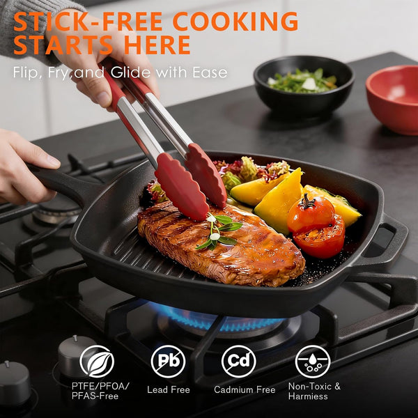 6 Piece Pre-Seasoned Cast Iron Cookware Set – Incl. 5QT Dutch Oven with Lid, 8'' and 10.25'' Cast Iron Skillets, 10.5'' round Griddle, and a Square Grill Pan for Kitchen, Stovetop, & Camping4