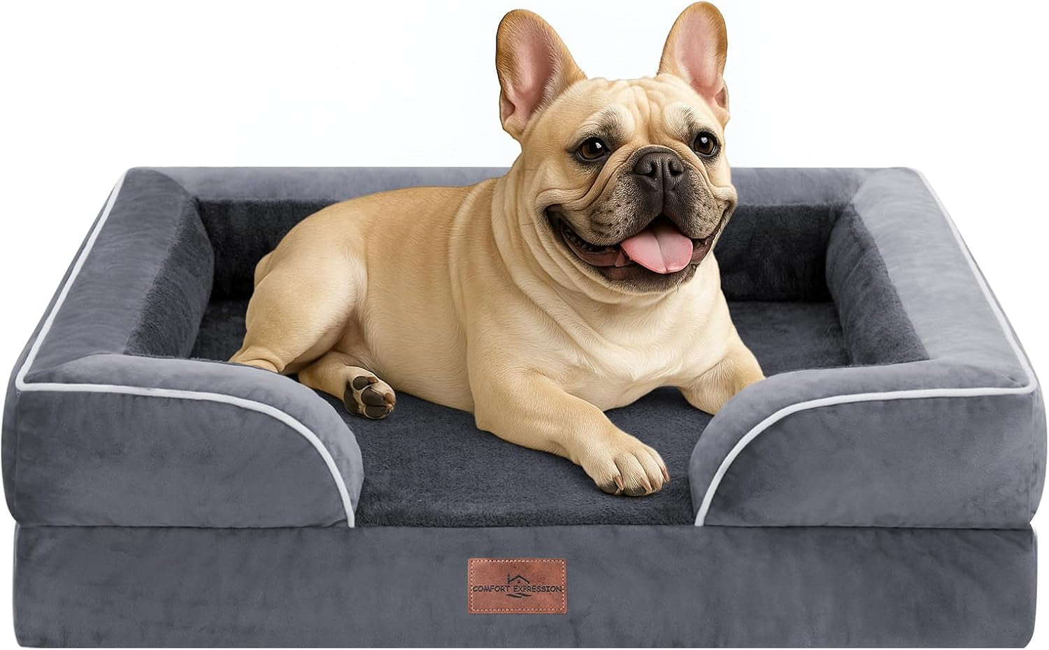comfort-expression-orthopedic-dog-bed-for-extra-large-dogs-with-bolster-waterproof-dog-couch-bed-with-washable-cover-non-slip-bottom-supportive-egg-crate-foam-xl-pet-bed-42x30-inch