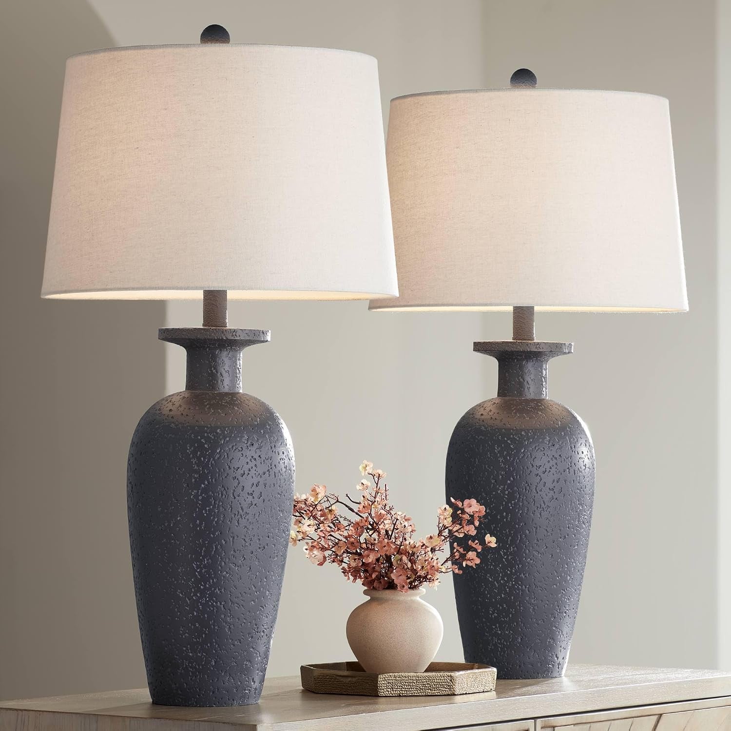 glenwood-28-tall-3-way-table-lamps-set-of-2-charcoal-gray-farmhouse-rustic-country-cottage-living-room-bedroom-bedside-nightstand-house-office-home-reading-kitchen-entryway-white-shade