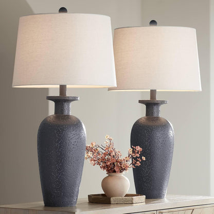 Glenwood 28" Tall 3-Way Table Lamps Set of 2 Charcoal Gray Farmhouse Rustic | Country Cottage Living Room Bedroom Bedside Nightstand House Office Home Reading Kitchen Entryway White Shade1