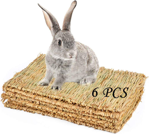 PINVNBY 6 Pack Rabbit Grass Mat,Bunny Natural Straw Woven Bed,Small Animal Cages Hay Nest Sleeping,Chewing,Nesting and Toys for Rabbits Guinea Pig Hamster Hedgehog and Squirrel Bed Mat1
