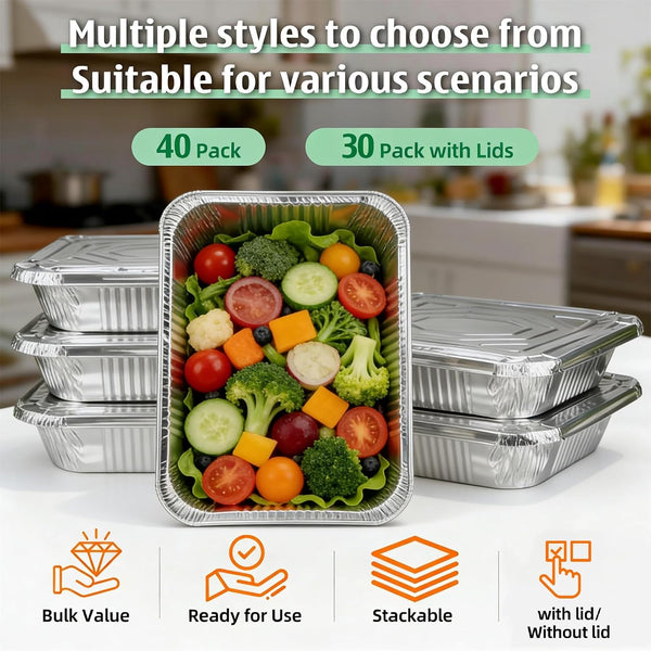 9X13 Inch Aluminum Pans (40 Pack) – Disposable Half-Size Foil Pans, Deep Tin Foil Pan, Disposable Baking Pans for Cooking, Heating, Storing & Prepping Food, Steam Table Deep Trays, Oven-Safe4