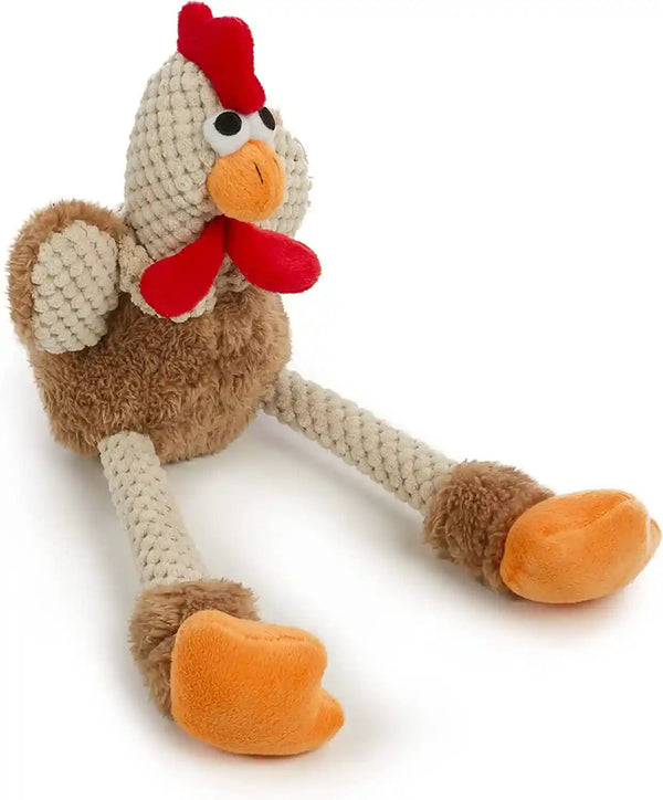 Godog Checkers Fat Rooster Squeaky Plush Dog Toy, Chew Guard Technology - White, Large25