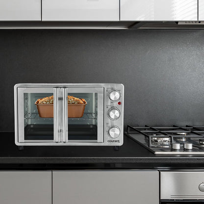 French Door Convection Toaster Oven & Broiler, Bake Broil Toast Oven, Fits 9X13’’ Aluminum Baking Pan, 6-Slices, 10’’ Pizza, Convection Oven - Stainless Steel3