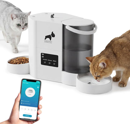 Automatic Cat Feeder 2-In-1 Cat Feeder and Gravity-Fed Water System | 3L Food Tank & 2L Water Tank for Supports 5G/2.4Ghz Dual-Band Wifi APP Remote Control | up to 10 Timed Feedings per Day1