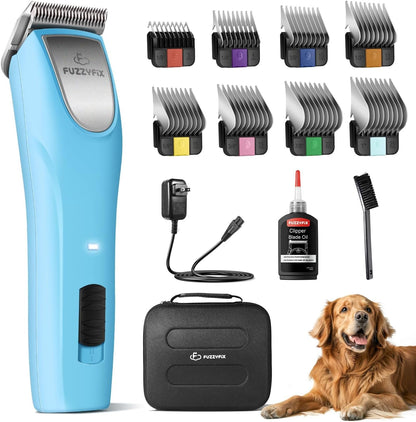 Professional Dog Clippers for Grooming Thick Curly Matted Coats | Detachable A5 Blade & Metal Guide Combs Kit for Horse Animal Breeds Low Noise Cordless Pet Hair Trimmer with 2 Speed Bluewave1